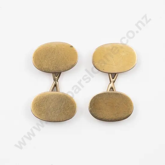 Pair 9ct Plain Oval Panel Cuff Links