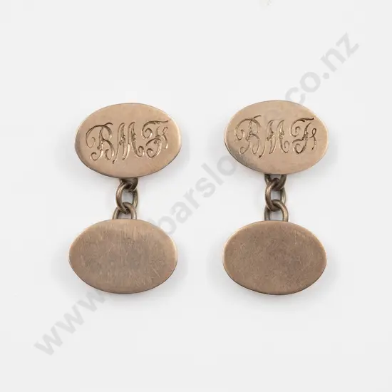 Pair 9ct Plain Oval Cuff Links