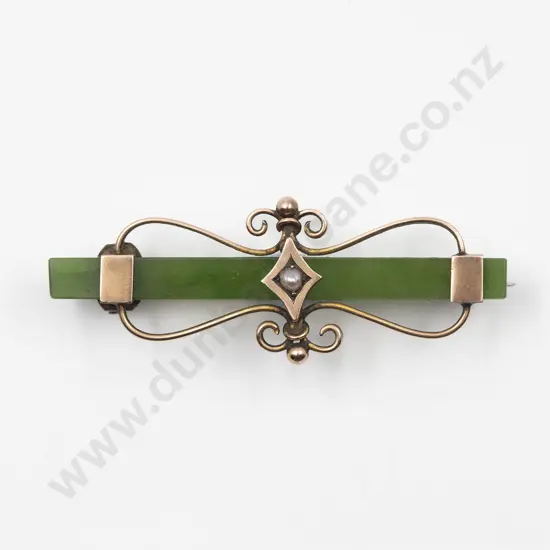 9ct Greenstone Bar Brooch