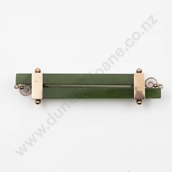 9ct Double Greenstone Bar Brooch