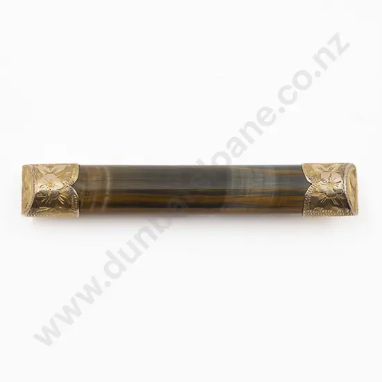 Unmarked 9ct Mounted Petrified Wood Bar Brooch