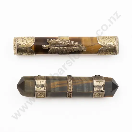 9ct Mounted Tiger-Eye Bar Brooch