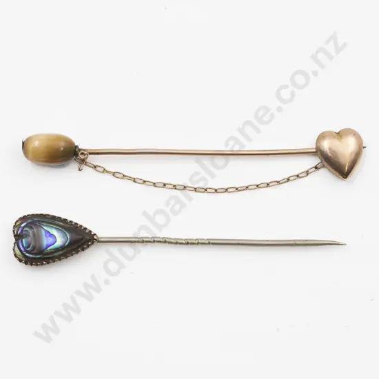 9ct Mounted Paua Heart Stick Pin