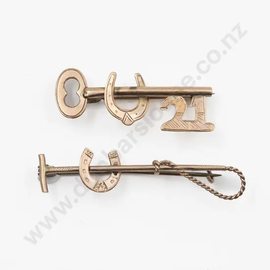 Two 9ct 'Lucky Horse Shoe' Pin Brooches