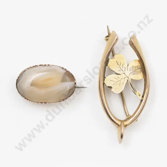 9ct Lucky Wish Bone/Clover Brooch
