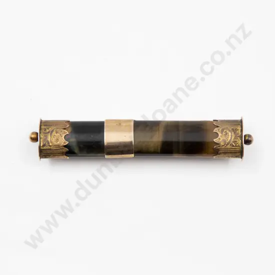 9ct Mounted Tiger-Eye Bar Brooch