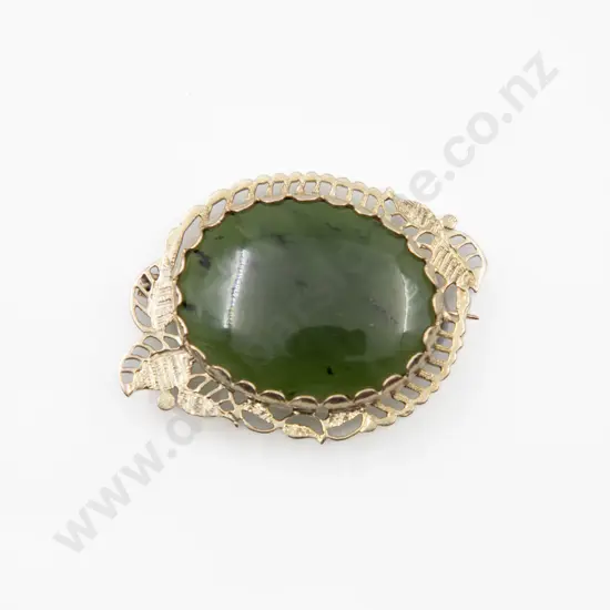 9ct Framed Greenstone Brooch