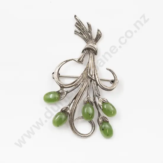 S/S Greenstone Scrolling Spray Brooch