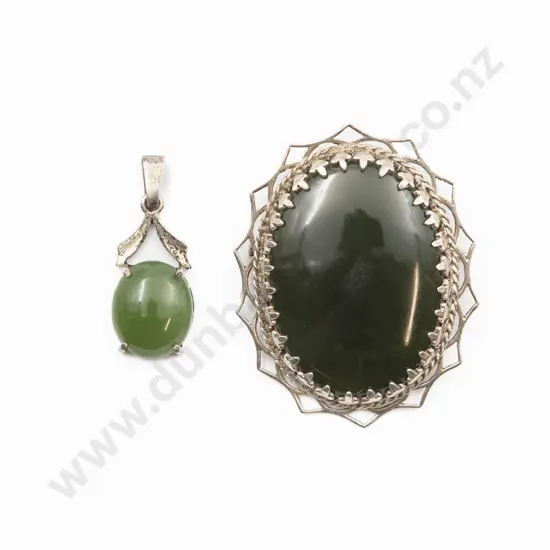 S/S Framed Oval Greenstone Panel Brooch