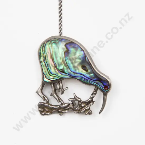 S/S and Paua Kiwi NZ Brooch