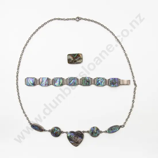 S/S and Paua Bracelet Necklet and Brooch