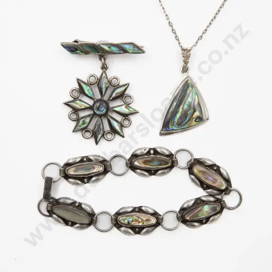 S/S and Paua Bracelet Pendant Brooch and Pendant