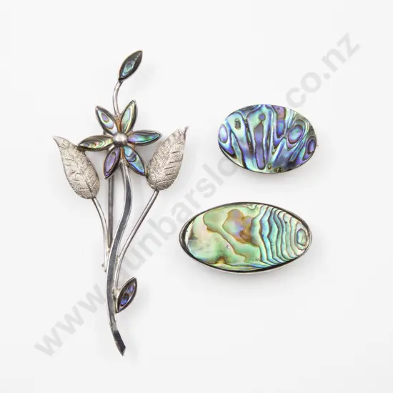 S/S and Paua Floral Spray Brooch