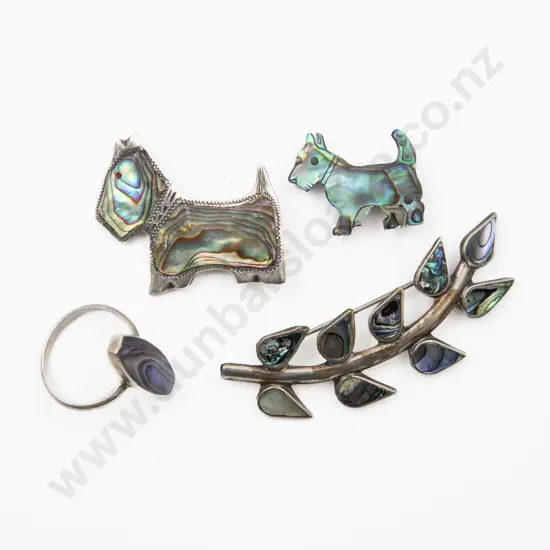 S/S and Paua Two Scottie Dog Brooches