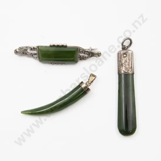 S/S Mounted Greenstone Rectangular Panel Brooch