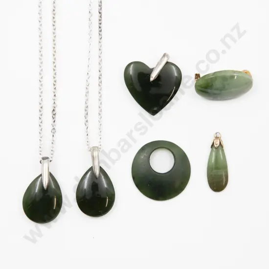Five Greenstone Pendants and Small Oval Brooch