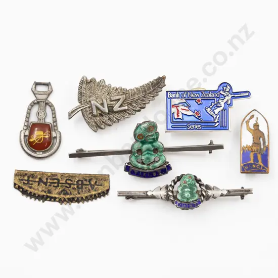 Two S/S & Enamel Tiki Bar Brooches