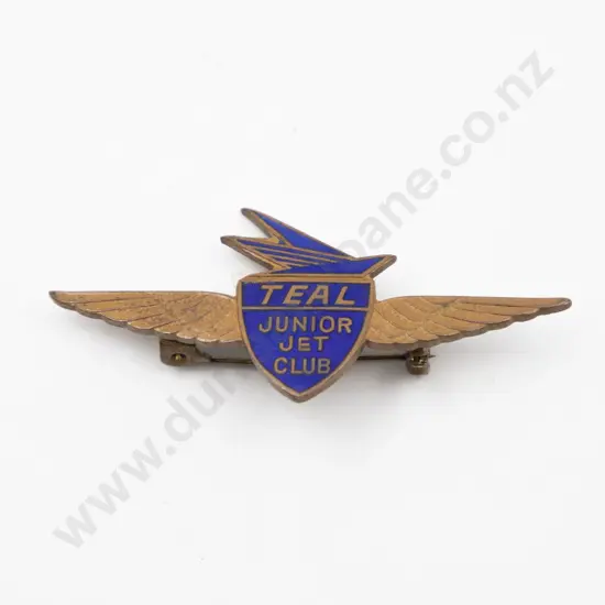 Metal and Enamel Teal Junior Jet Club Winged Brooch