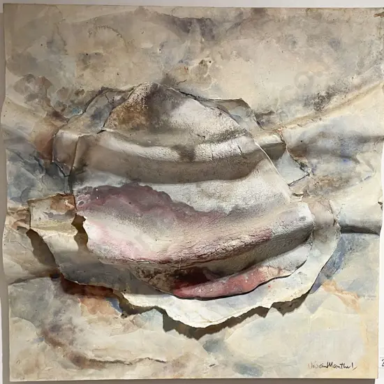 Vivian Manthel and Patti Meads - Abstract Wall Hanging - Pit Fired Stoneware and Watercolour on Paper