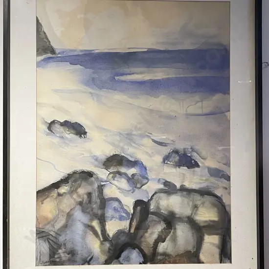 Framed Watercolour Seascape - Indistinctly Signed