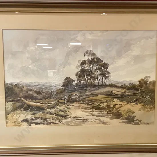 A.A. Prout - Hill Top Wagon Scene - watercolour