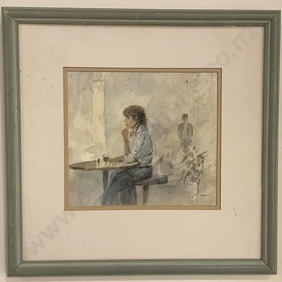 Vintage Watercolour Café Scene Signed "Kerr"