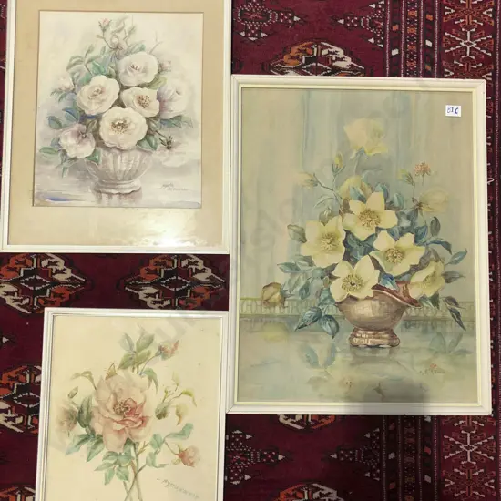 Three W/C Floral Still Life's by Myrtle McDonald
