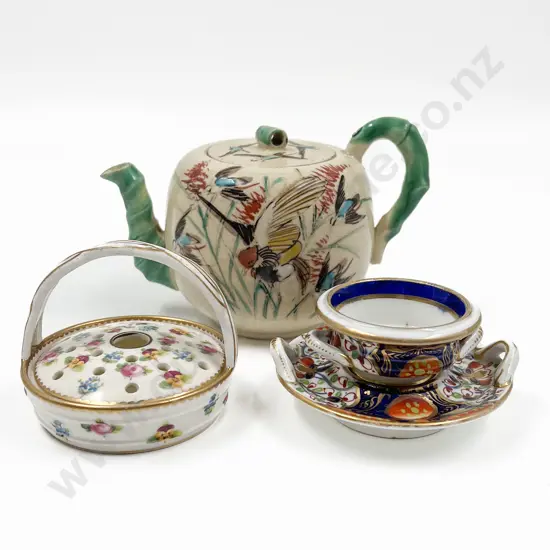 Minton Posy Basket with C19th Derby Salt and Japanese Teapot
