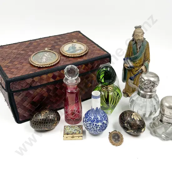 Two Inkwells with Two Scent Flasks Lacquer Eggs Three Frames Ornament and Vase