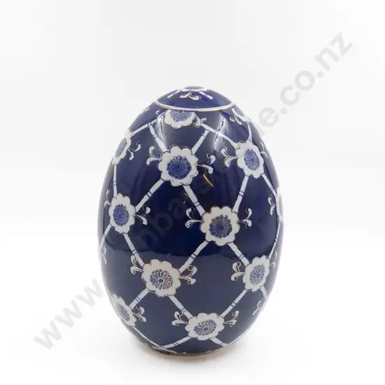 Large Decorative Blue and White Egg