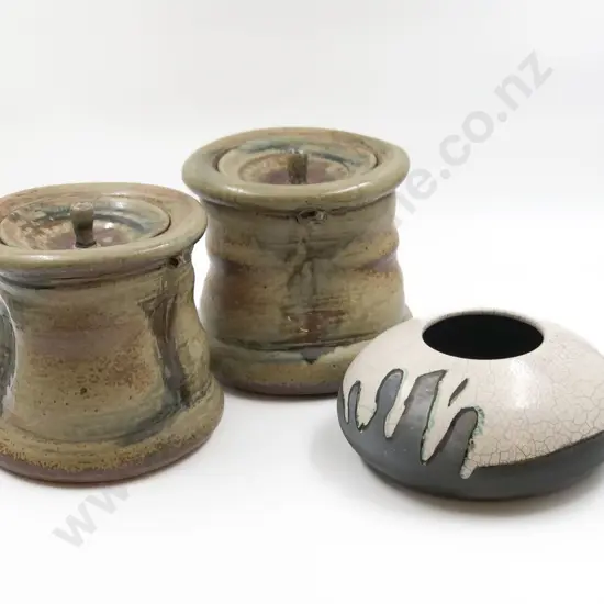Pair of Pottery Crocks Together with Pottery Vase