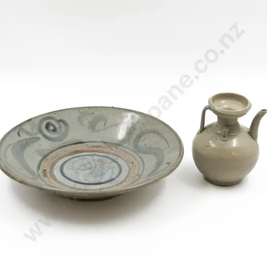 Provincial Ming Bowl Together with Small Glazed Tea Pot