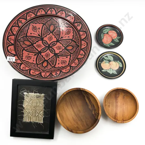 Pottery Charger Together with Small Framed Tapa Cloth etc