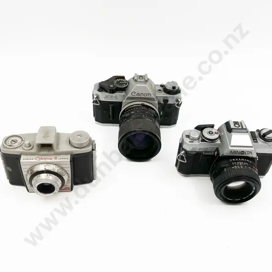 Canon AE-1 & Minolta X-500 SLRs & One Kodak Rangefinder