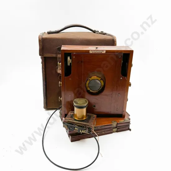Antique Cased J. Lancaster & Son Birmingham Mahogany Cased Plate Camera (The 1897 Instantograph Patent) with 3 Plates