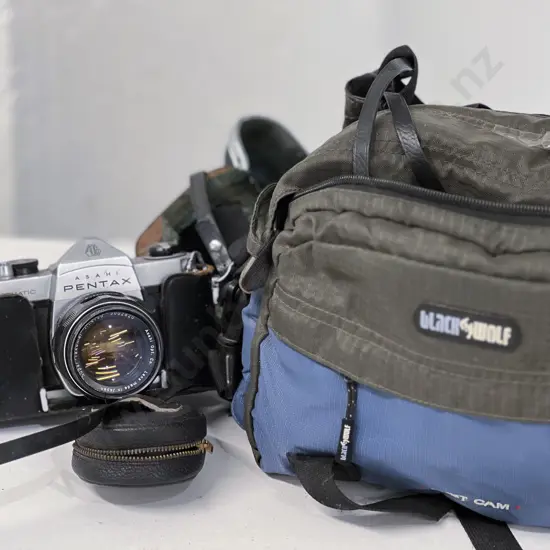 Pentax SP SLR with Lens Accessories & Black Wolf Bag