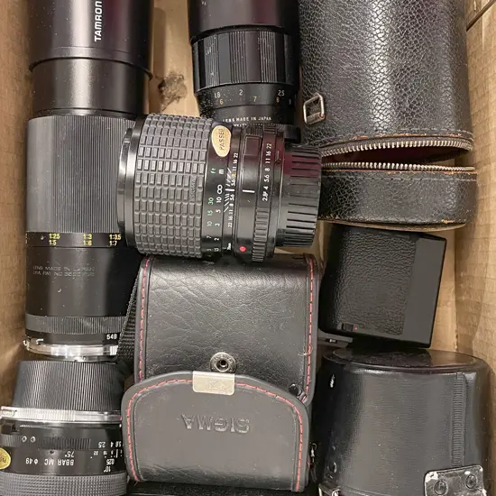 Assortment of Various Camera Lenses & Flashes