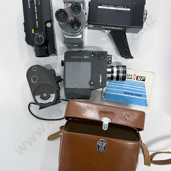 Five Movie Cameras Including Bill & Howell Filmo and Miracon II