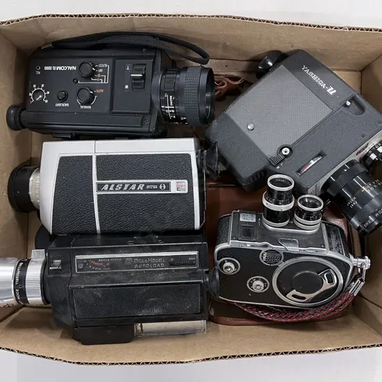 Five Movie Cameras Including Paillard Bolex and Yashica U