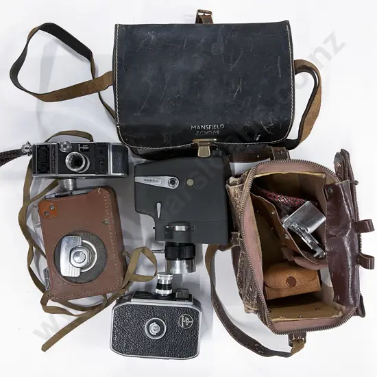 Four Small Cased Movie Cameras Including Kodak Brownie and Pillard Bolex