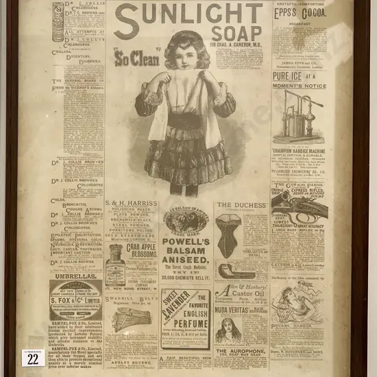 Framed Vintage Advertising Poster for Sunlight Soap