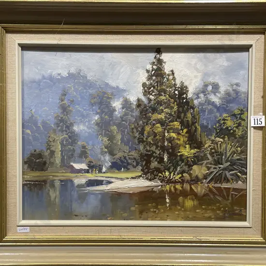 Lesley A. Campbell - Camping Hokitika - Oil on Board