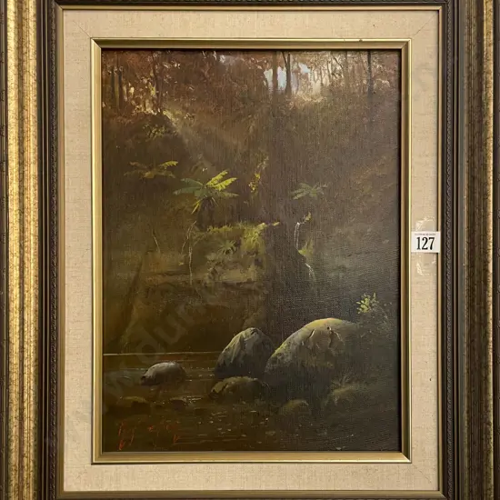 Roy Sefton - Bushfall and Stream - Oil on Board