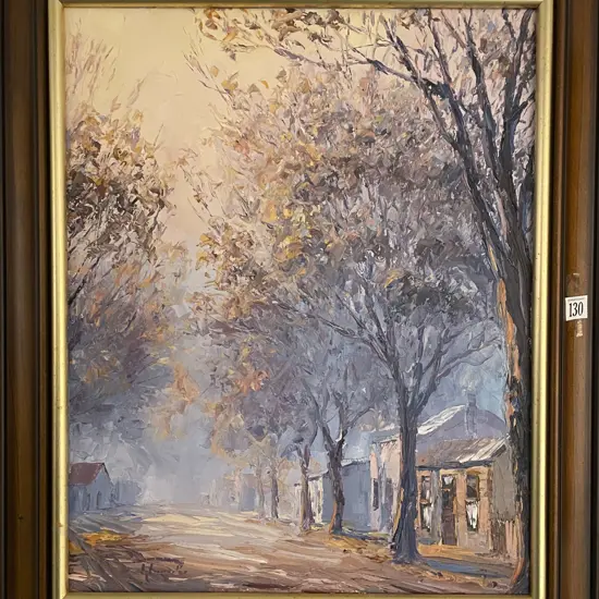 Small Town Street Scene - Oil on Canvas