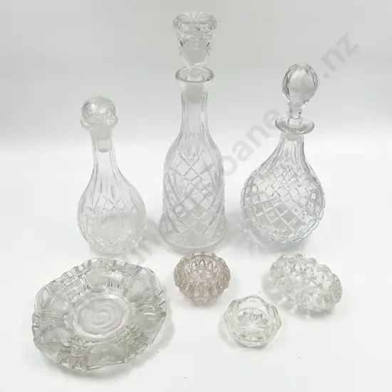 Three Assorted Decanters Together with Assorted Glassware