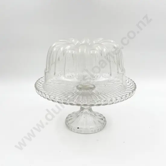 Pressed Glass Footed Cake Plate Together with Glass Jelly Mold