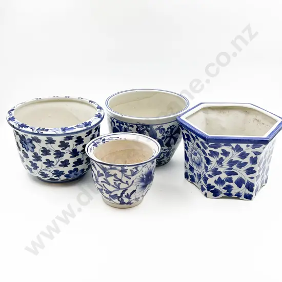 Four Assorted Blue and White Planters