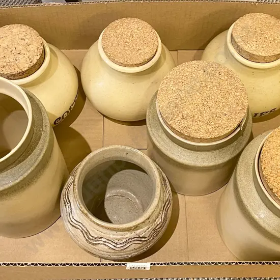 Quantity of Assorted Stoneware Storage Jars Together with Val Bryant Pottery Vase
