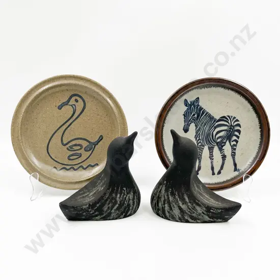 Two Pottery Plates Together with Pair of Seagone Bird Ornaments 169/200