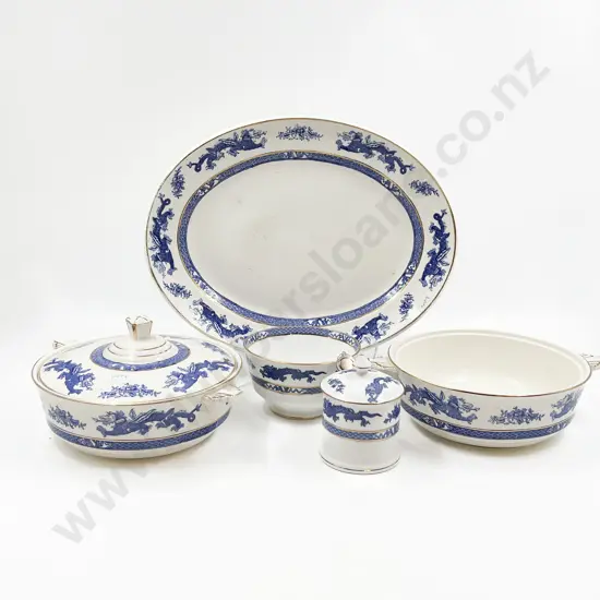Five Pieces of Blue and White Dragon Decorated Dinner China